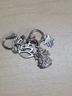 Sterling Silver .925 + Alloy Metals Hamsa OM Lotus Ganapati Charm Cluster NWT